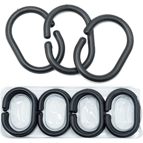 Lot de 12 anneaux coulissants en plastique noir pour rideau de douche (1/5)
