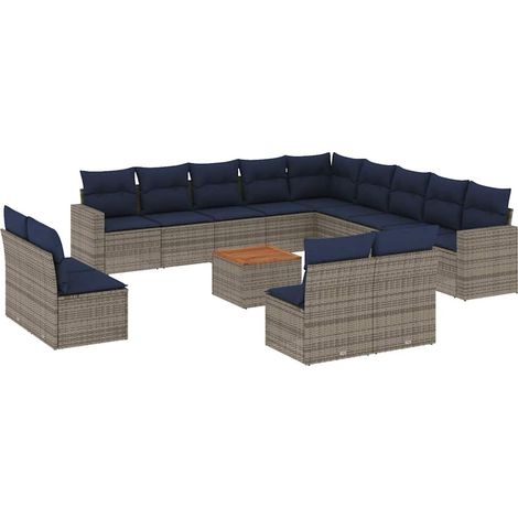 vidaXL Set Divani da Giardino 14pz con Cuscini in Polyrattan Grigio (1/5)