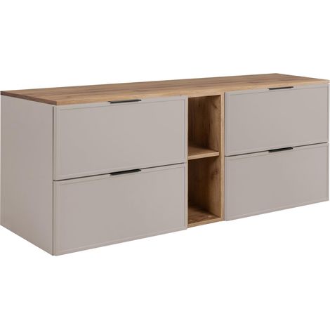 Mobiletto da bagno, Cashmere / Rovere Craft, maniglia nera, 180 ( 2 x 80 + 20) x 46 x 57 cm (1/5)
