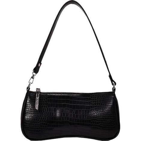 Retro-Umhängetasche für Damen mit Krokodilmuster (schwarz)