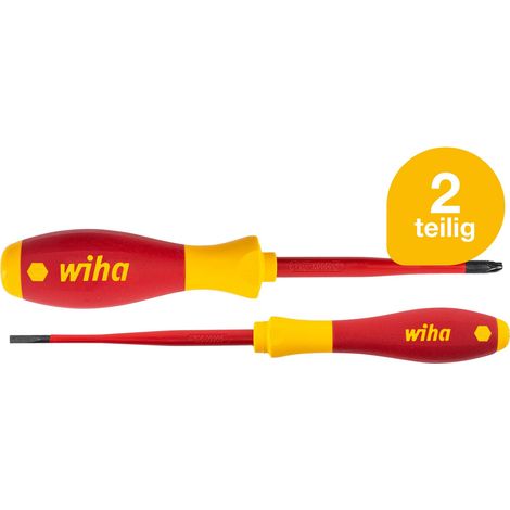 Wiha Schraubendreherset SoftFinish slimFix (36333), 2 teilig, Schraubenziehersatz VDE Elektriker, isoliert 1000v, Schlitz/PlusMinus (1/5)