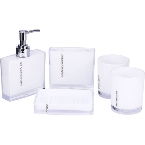 Ensemble de 5 accessoires de salle de bain en acrylique : gobelet, porte-brosse à dents et porte-savon. (1/5)