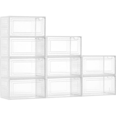 Boîtes à Chaussures Empilables Lot de 9, Rangement Chaussures jusqu'à la Pointure US 13, en Plastique, avec Porte Magnétique, pour Ranger Talons Hauts, Bottes et Chapeaux, Blanc Transparent (1/5)