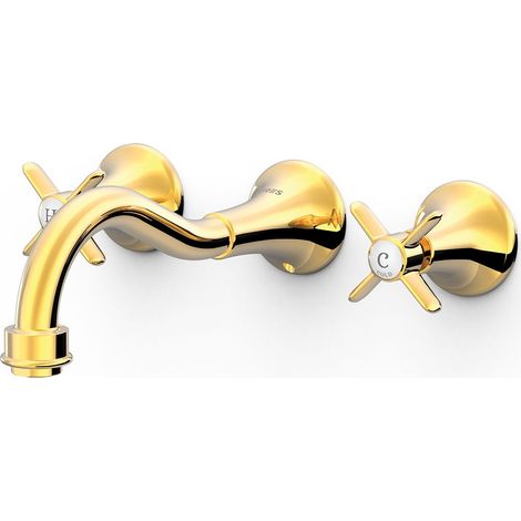 TRES 24215101OR TRES CLASIC Grifo Bimando Empotrado para Lavabo Color Oro 24K - ref: 24215101OR