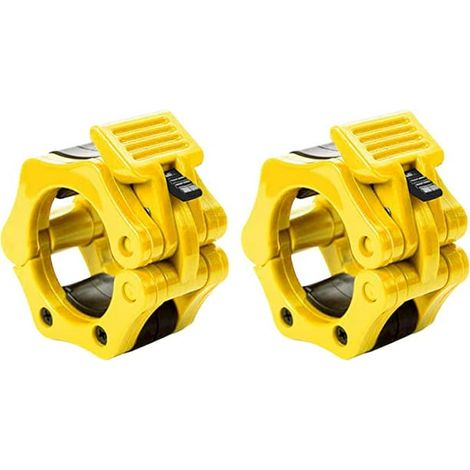 Paire de colliers de serrage pour barre olympique 50mm, écrou de maintien, colliers à cliquet de sécurité, entraînement professionnel - Jaune (1/5)