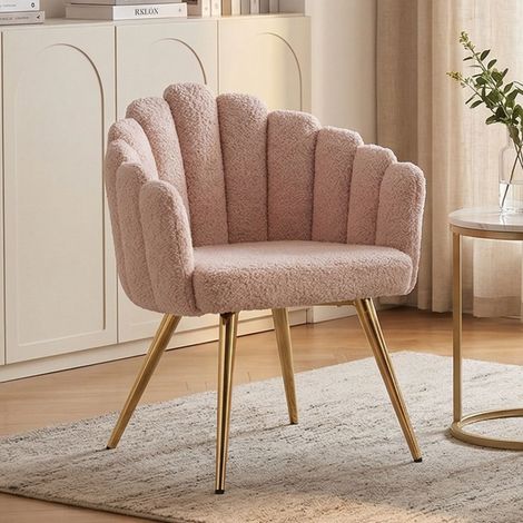 Wahson Fauteuil relax moderne avec pieds dorés – Tissu rose clair – Rembourrage haute densité – Pour salon et chambre, Rose Clair