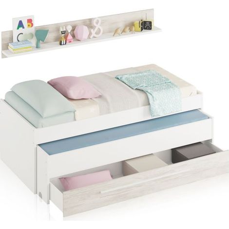 Cama Nido Elliot con cajón y estante habitación Juvenil color blanco artik y blanco velho 199x65x96 cm (1/10)