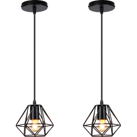 Pendelleuchte, Ø16cm Mini Diamant Hängelampe, Vintage Kronleuchter mit Käfig für Wohnzimmer Schlafzimmer Esszimmer Schwarz - Single 2PCS