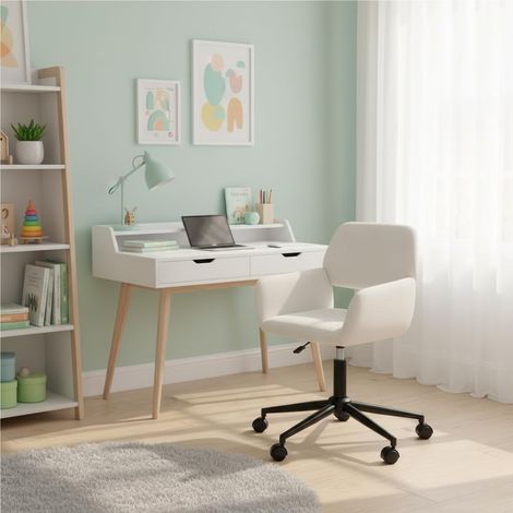Fauteuil Enfant Pivotant en Tissu Beige, Assise Rembourrée, Hauteur Réglable, Style Nordique, Base à roulettes, avec Accoudoirs Bas, Idéal pour Chambre, Lecture ou Jeux (1/5)
