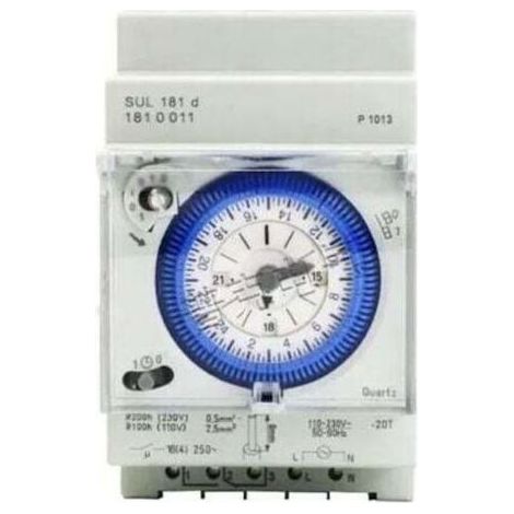 Mécanique Interrupteur Horaire Bidirectionnel 24 Heures Rail DIN avec Réserve de Marche SUL 181d 110-230V (1/4)