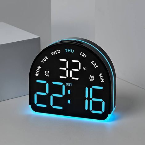 LED-Lichtwecker, multifunktionaler Wecker, Tischwecker mit Display, ideal für das Schlafzimmer (blau). (1/5)