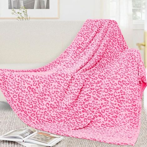 Cheetah Fleece Blanket, Warm and Lightweight Plush for Sofa, Bed, Camping and Travel, Leopard Print, Pink, 152 x 203 cm (BP-16) (1/5)