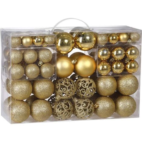 Pack of 100 Sturdy Plastic Christmas Balls Indoor Outdoor Christmas Decoration Tree Ornament Gold