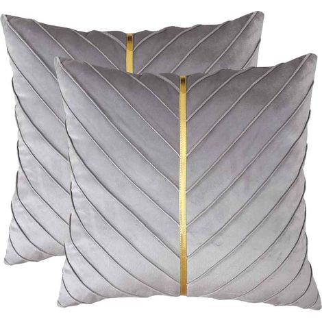 Housse De Coussin - Velours Gris - 45x45 Cm - Fermeture Éclair Invisible - Style Rustique Moderne - Lot De 2