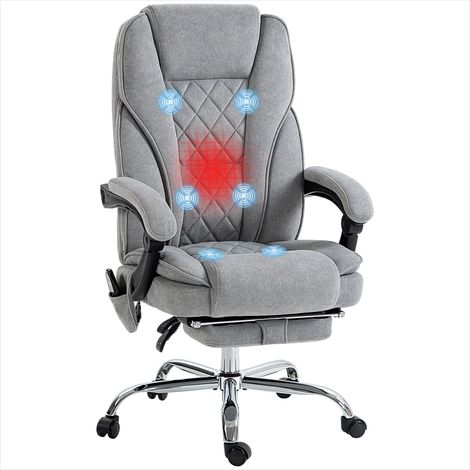 Fauteuil ergonomique massant chauffant en velours gris avec repose-pieds et têtière réglable pour bureau (1/5)
