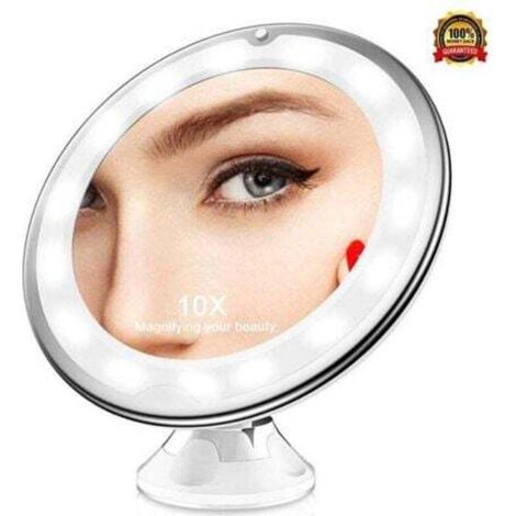 Promotion, Miroir Grossissant X10, Miroir Grossissant Lumineux LED de Voyage avec Ventouse, Miroir Grossissant Mural Portable, Rotation à 360°, Miroir à Poser Idéal pour Rasage et Maquillage,--