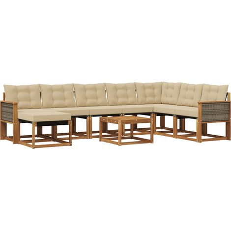 Set di divani da esterno con cuscino 9 pcs Naturale e Beige vidaXL (1/5)