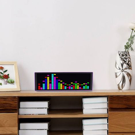 Boîtier violet, moniteur de spectre musical RGB vibrant, éclairage d'ambiance LED rythmique RGB 1624, horloge électronique, spectre contrôlé par la voix, affichage de 12 effets dynamiques × 7 effets d (1/5)