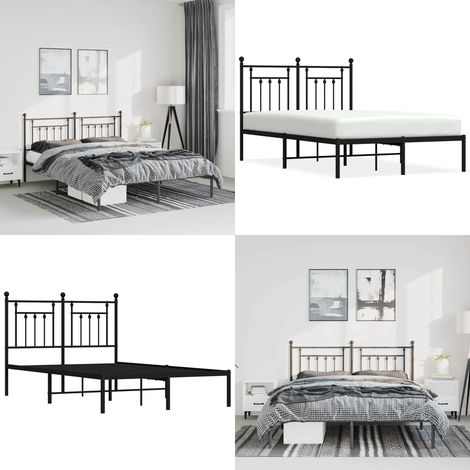 Bettgestell mit Kopfteil Metall Schwarz 135x190 cm - Metallbettfundament - Doppelbett Gestell - Boxspringrahmen - Schwarzes Bettgestell - Bettrahmen Schwarz - Home & Living (1/5)