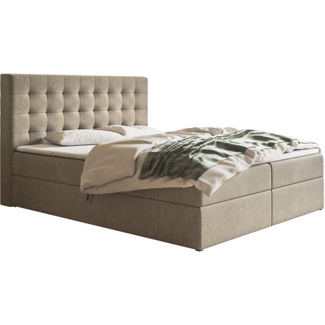 Jora Lit adulte 160x200 cm, Matelas H3, Surmatelas -  Lit double avec rangement, Beige (Jasmine 24)