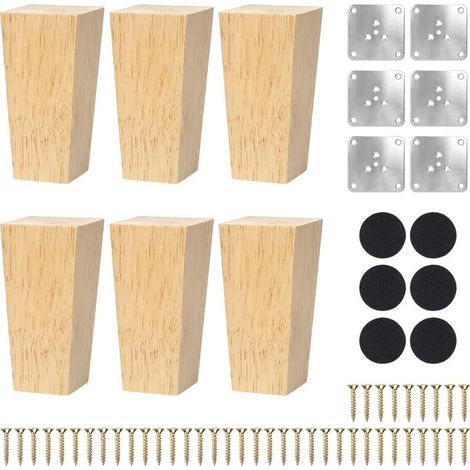 Pièces 10CM Pieds de Meubles en Bois Carrés Pieds pour Canapé Pieds Meubles Bois Rechange avec Vis pour DIY Meuble Sofa Fauteuil Armoire Lit Chaise (1/4)