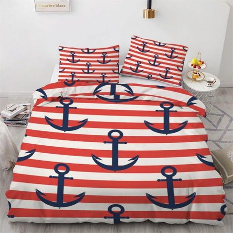 Bettwäsche-Set 155x220 cm mit Anker-Motiv, 3-teilig, Mikrofaser, Reißverschluss