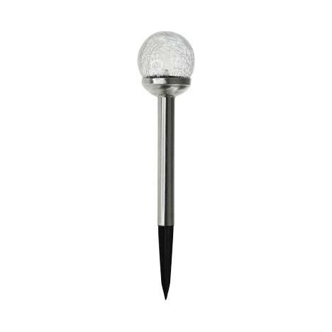 Balise solaire Perle de rosée 8cm – Inox avec boule en verre brisé – Autonomie 10h – Effets de reflets RGB – Watt & Home (1/5)