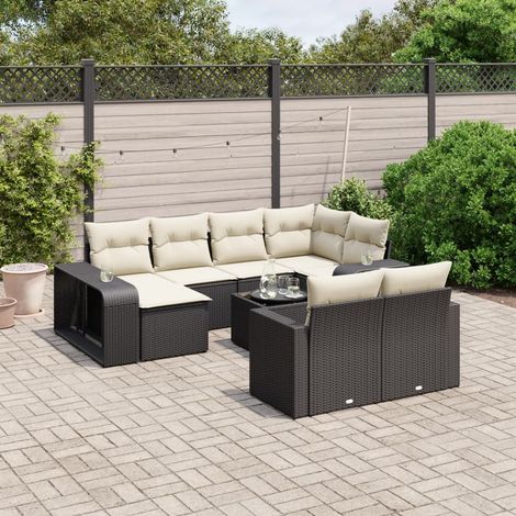 Salon de jardin 11 pièces modulable en résine tressée avec coffres de rangement noir - PANGIVO (1/3)
