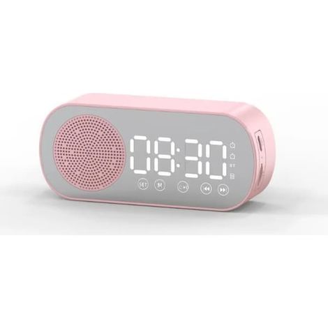 Réveil numérique, enceinte sans fil Bluetooth, radio FM, caisson de basses et lecteur de musique (rose) (1/5)