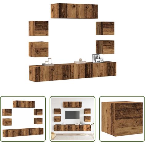 vidaXL Holzwerkstoff - 7-tlg. TV-Schrank-Set Wandmontage Altholz-Optik Holzwerkstoff (1/5)