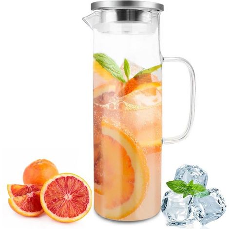 Carafe en verre de 1,5 Litre, Transparent et résistant chaleur bouteille Carafe Eau, Cruche en Verre avec Couvercle et Anse (1/5)