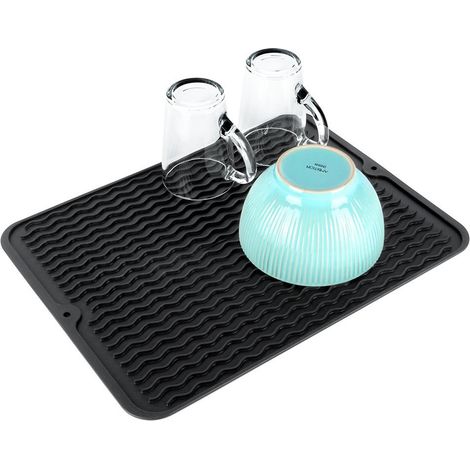 Tapis égouttoir à vaisselle en silicone, noir, 40 x 30 cm (1/5)