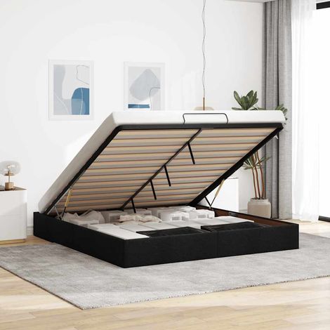 vidaXL Struttura Letto Pouf senza Materasso Nero 180x200 cm in Tessuto