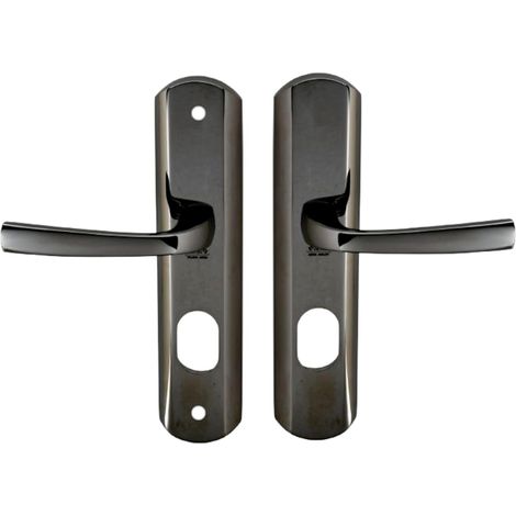 Poignée de porte blindée sur Plaque pour porte d'Entrée - Version Clé I - Entraxe 195 mm - Matériau Zamak Résistant - Finition Chrome Velours (1/4)