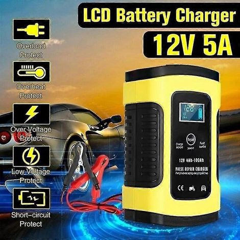 12V 6A Motorrad-, LKW- und Autobatterieladegerät mit Impulsfunktion zur Reparatur von Nass- und Trockenbatterien (Blei-Säure) – mit digitalem LCD-Display – UK-Stecker