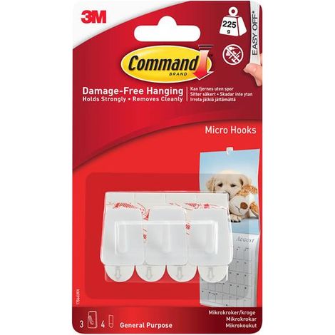 Command 17066 White Micro Hooks (Pack 3) COM17066