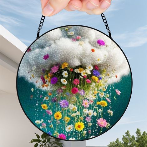 30 cmAttrape-soleil fleurs oiseaux abeille en vitrail, décoration suspendue fenêtre, cadeau femme (1/5)
