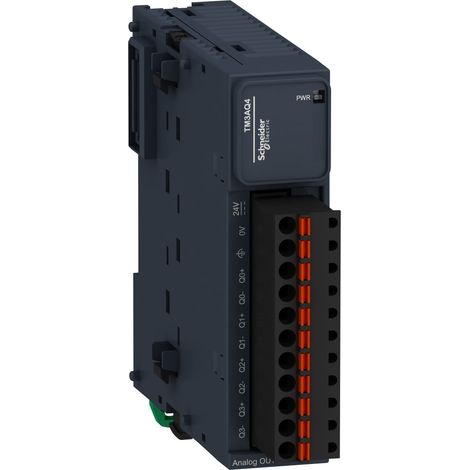 Modicon TM3, module 4 sorties analogiques, -10-0-10V, 0/4-20mA, ressort