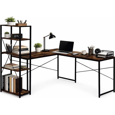 Eckschreibtisch mit Regalen, MDF & Metall, Loft-Stil (1/5)