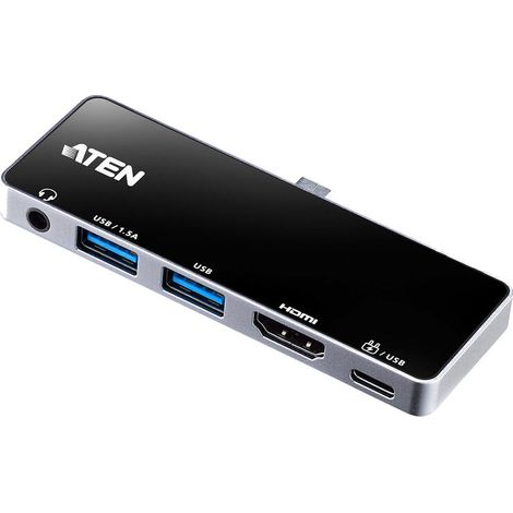 Base de viaje USB-C Aten UH3238 con alimentación de paso  Base de viaje USB-C con alimentación de paso  UH3238-AT  Base  Puertos Ethernet LAN (RJ-45)  Cantidad de puertos VGA (D-Sub)  Cantidad de Disp (1/4)