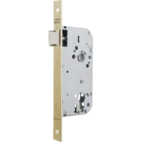 Serrure de porte en bois avec cylindre laitonné. Entrée 40 mm/Front carré 135 (1/3)