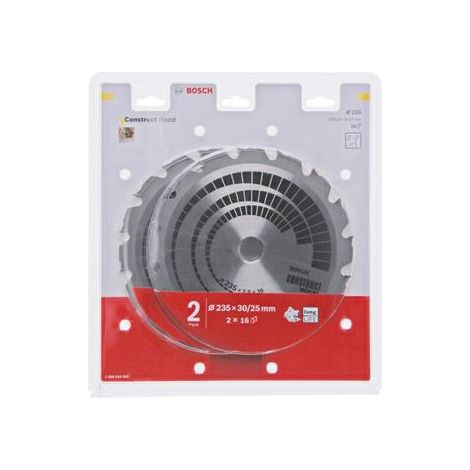 Set di seghe circolari Bosch, modello Construct Wood 235x2,8/1,8x30x16z, ideale per tagli veloci e precisi nel legno, elevata durata, prestazioni professionali in falegnameria.