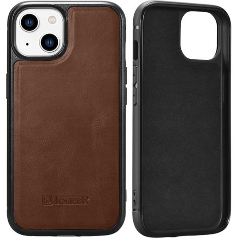 Custodia in vera pelle iCarer con trattamento olio-cera per iPhone 14 Plus (compatibile con MagSafe) Marrone (WMI14220719-BN) (1/5)