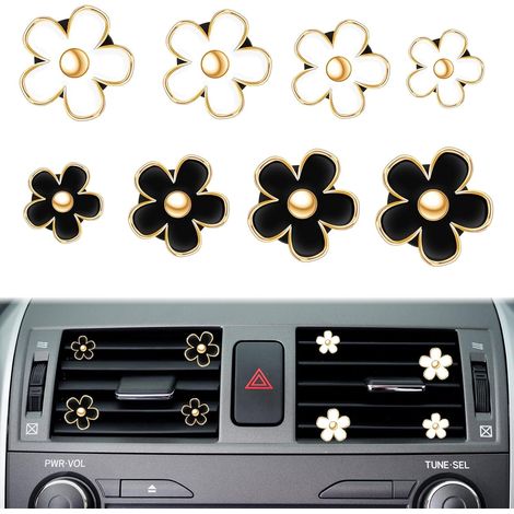 8 pièces clips marguerites décoratives pour bouches d'aération auto, diffuseur d'air parfumé fleur, accessoire marguerite pour grilles de ventilation, intérieur voiture, bureau, salon (1/5)
