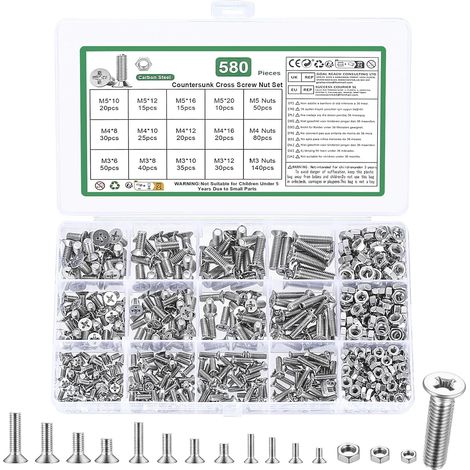580 Pcs Vis M3 M4 M5 Et Écrous Set,Boulons Et Écrous Set (1/5)