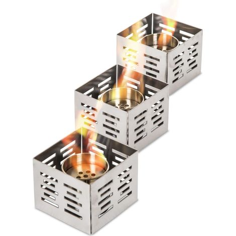 Set 3 Biocamini da Tavolo 10x10xH8 cm in Acciaio Satinato Set Skato Grigio Cromo (1/5)