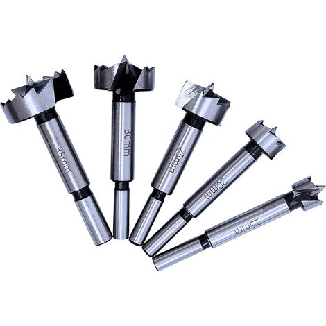 Forstner Drill Bit Set 15/20/25/30/35mm Diameter Round Shank with Wooden Storage Box 5pcs (1/5)
