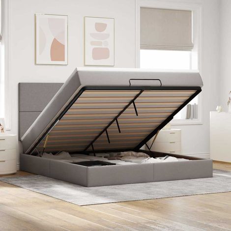 Cadre de lit ottoman avec matelas taupe 160x200 cm tissu (1/5)