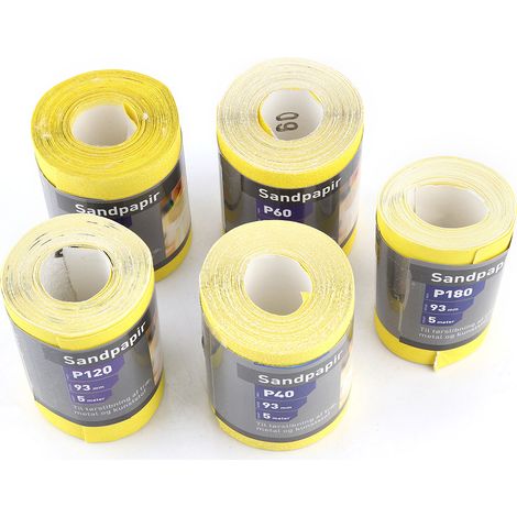 Rouleau de papier abrasif 5 pièces, ponçage manuel à déchirer 40/60/80/120/180, feuille abrasive (1/4)
