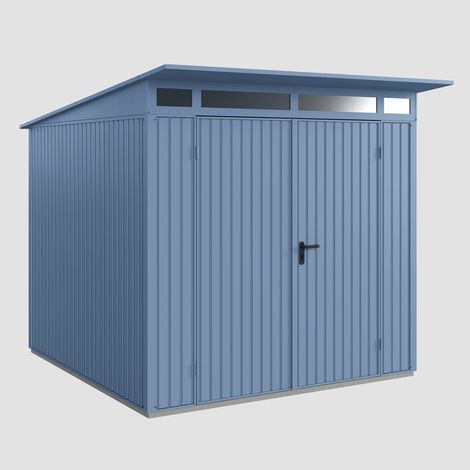 Hörmann Ecostar Metall-Gerätehaus Trend mit Pultdach Typ 2, 248 x 283 cm, taubenblau, 5,7 m², 2-flüglige Tür